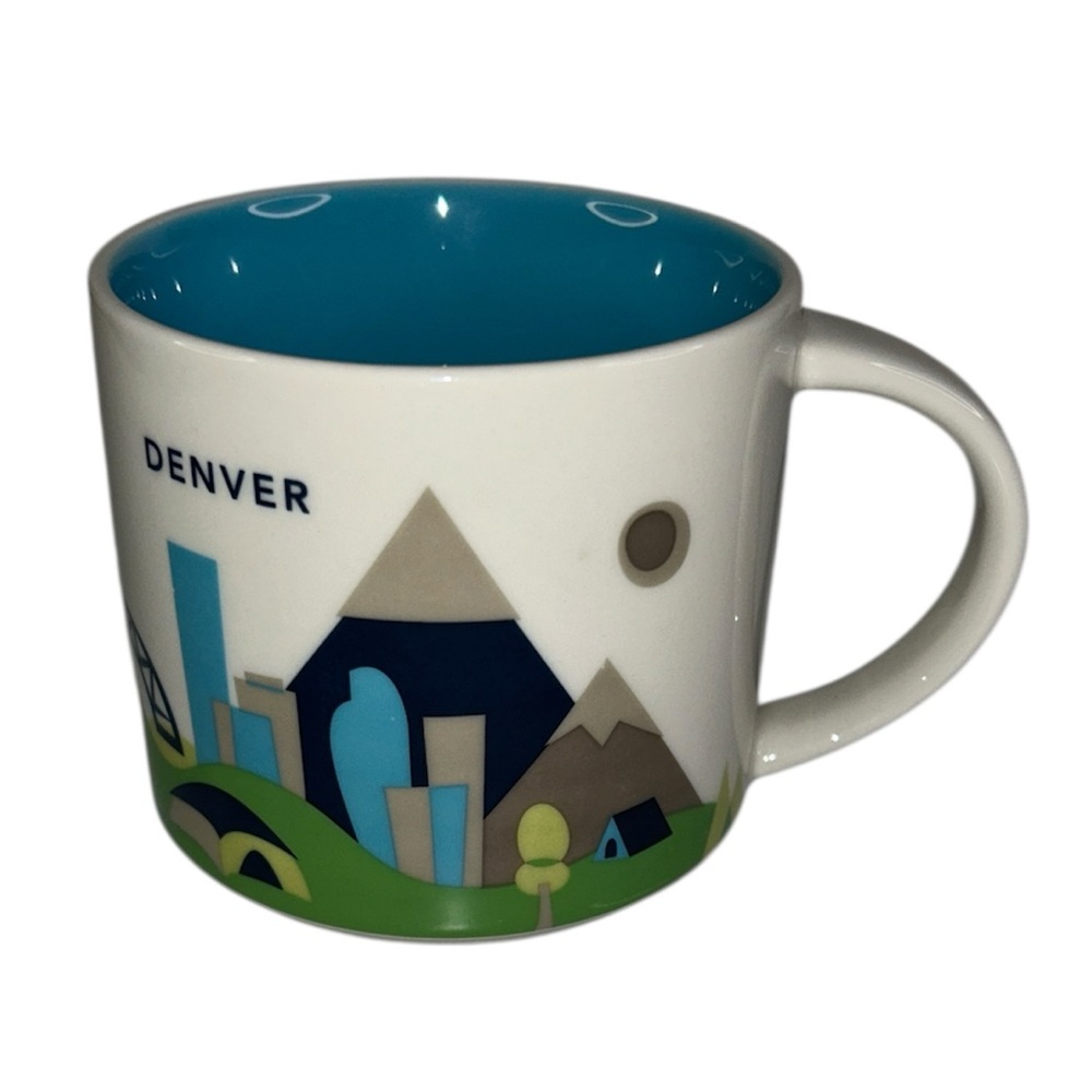 Starbucks You Are Here series Denver Skyline Mug with Blue Interior. 14‎ ounces